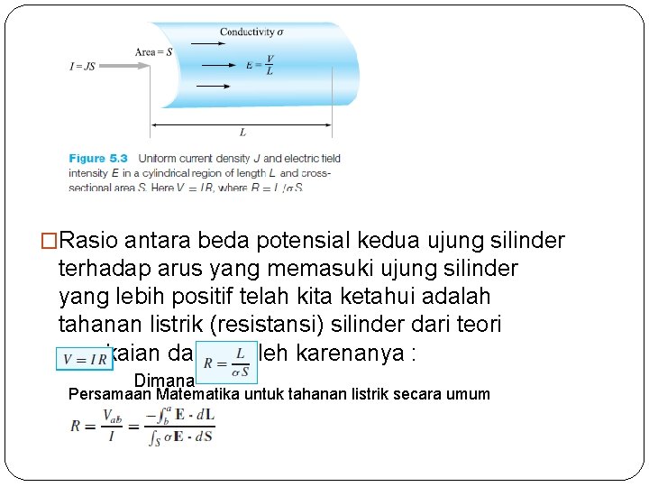 �Rasio antara beda potensial kedua ujung silinder terhadap arus yang memasuki ujung silinder yang