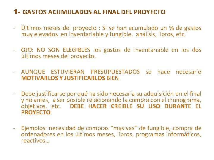 1 - GASTOS ACUMULADOS AL FINAL DEL PROYECTO - Últimos meses del proyecto :