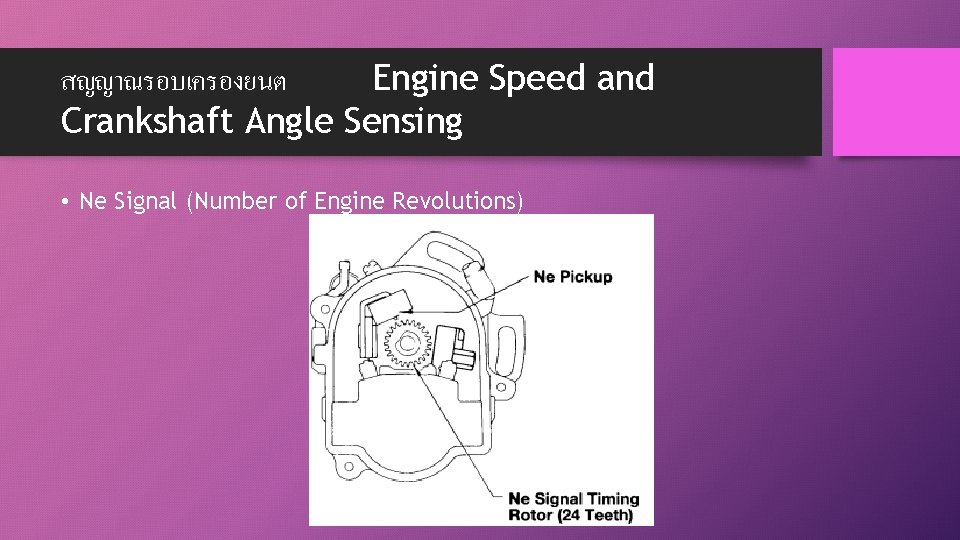 สญญาณรอบเครองยนต Engine Speed and Crankshaft Angle Sensing • Ne Signal (Number of Engine Revolutions)