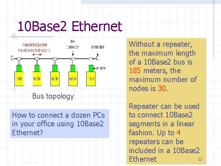 10 Base 2 Ethernet Bus topology How to connect a dozen PCs in your