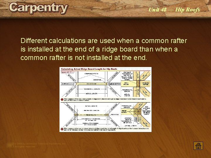 Unit 48 — Hip Roofs Different calculations are used when a common rafter is