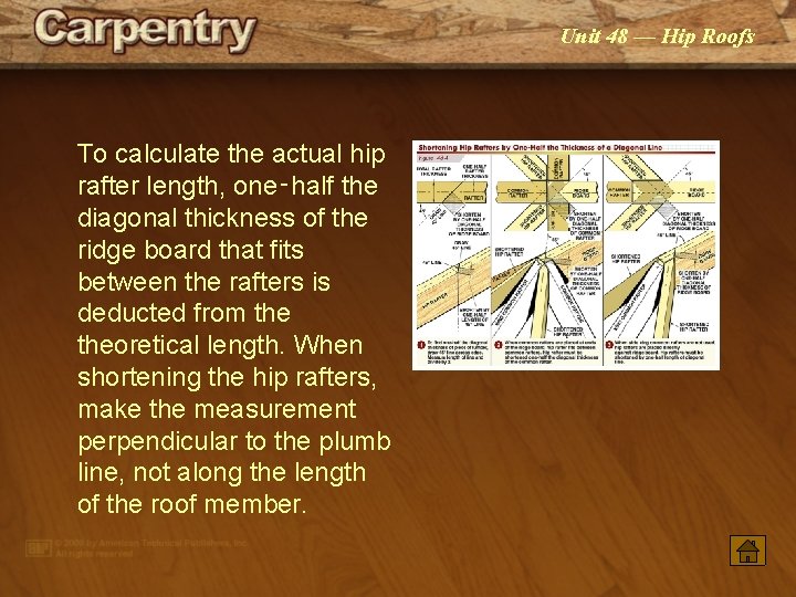 Unit 48 — Hip Roofs To calculate the actual hip rafter length, one‑half the