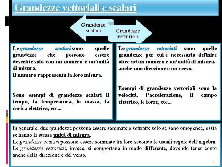 Grandezze vettoriali e scalari Grandezze scalari Le grandezze scalari sono quelle grandezze che possono