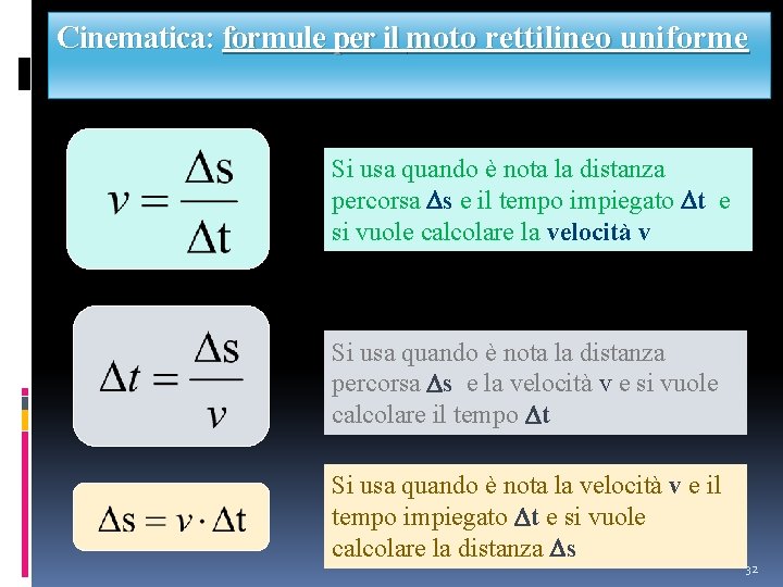 Cinematica: formule per il moto rettilineo uniforme Si usa quando è nota la distanza