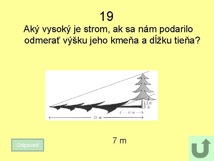 19 Aký vysoký je strom, ak sa nám podarilo odmerať výšku jeho kmeňa a