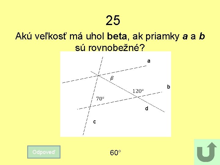 25 Akú veľkosť má uhol beta, ak priamky a a b sú rovnobežné? a