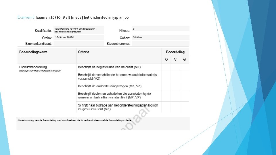 Examen C Examen 16/20: Stelt (mede) het ondersteuningsplan op 