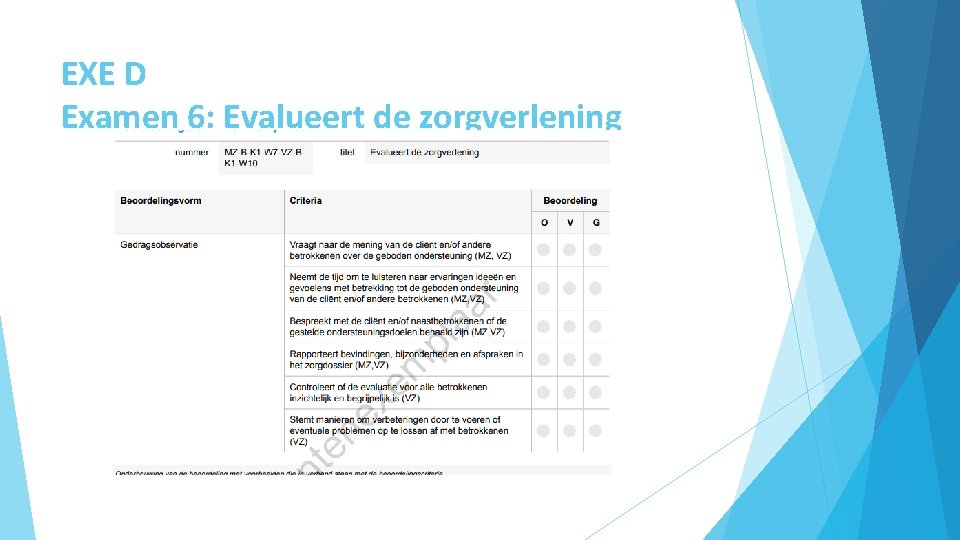 EXE D Examen 6: Evalueert de zorgverlening 