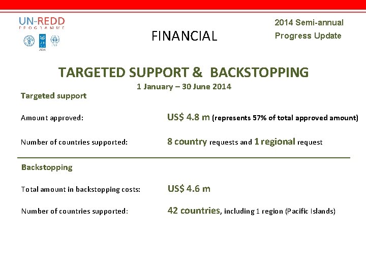 FINANCIAL 2014 Semi-annual Progress Update TARGETED SUPPORT & BACKSTOPPING Targeted support 1 January –