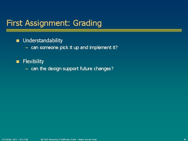 First Assignment: Grading n Understandability – can someone pick it up and implement it?