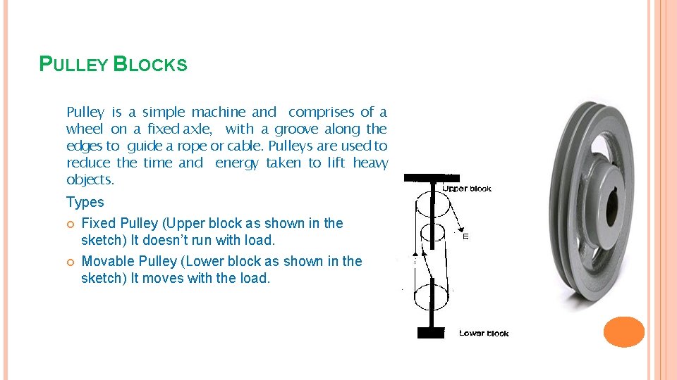 PULLEY BLOCKS Pulley is a simple machine and comprises of a wheel on a