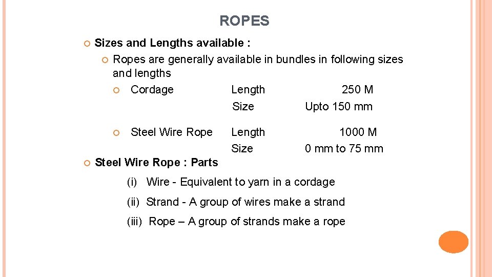 ROPES Sizes and Lengths available : Ropes are generally available in bundles in following