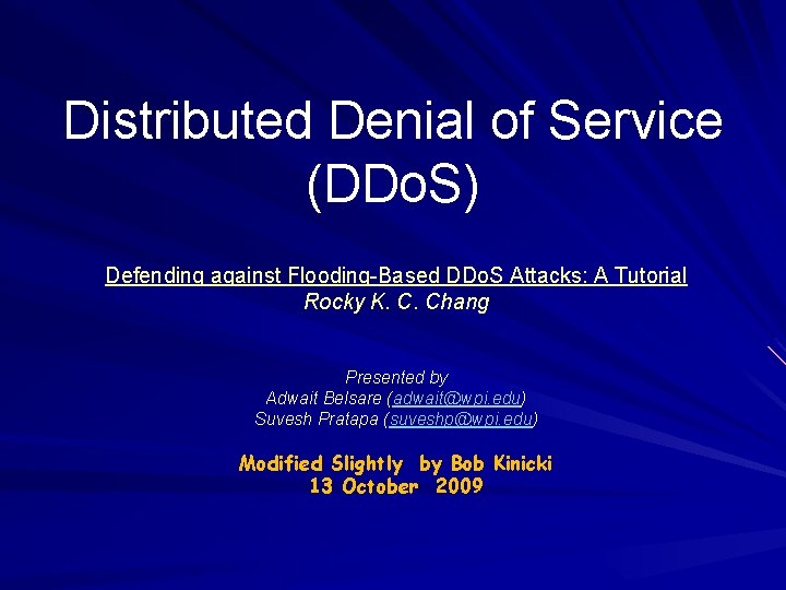 Distributed Denial of Service (DDo. S) Defending against Flooding-Based DDo. S Attacks: A Tutorial