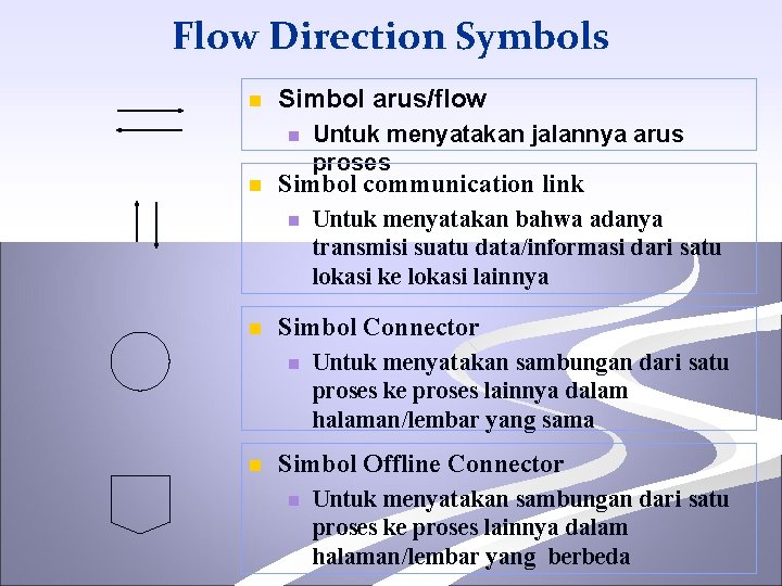 Flow Direction Symbols n Simbol arus/flow n n Simbol communication link n n Untuk