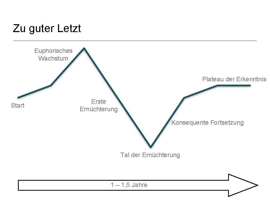 Zu guter Letzt Euphorisches Wachstum Plateau der Erkenntnis Start Erste Ernüchterung Konsequente Fortsetzung Tal