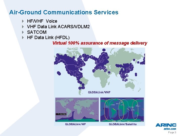 Air-Ground Communications Services 4 4 HF/VHF Voice VHF Data Link ACARS/VDLM 2 SATCOM HF