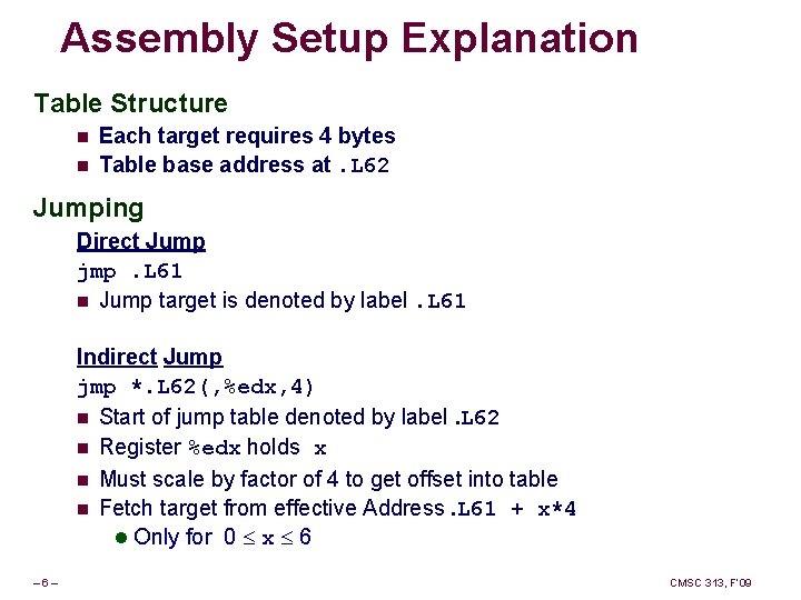 Assembly Setup Explanation Table Structure n n Each target requires 4 bytes Table base