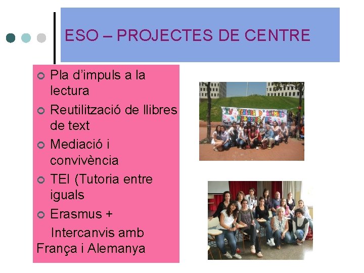 ESO – PROJECTES DE CENTRE Pla d’impuls a la lectura ¢ Reutilització de llibres ESO – PROJECTES DE CENTRE Pla d’impuls a la lectura ¢ Reutilització de llibres