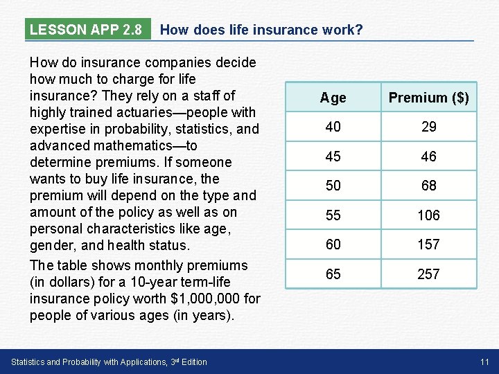 LESSON APP 2. 8 How does life insurance work? How do insurance companies decide