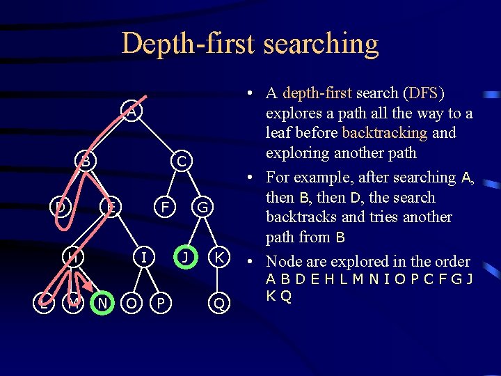 depth-first search (dfs): recursive graph and tree... Tree Searching Tree searches A B D C