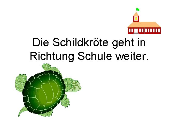 Die Schildkröte geht in Richtung Schule weiter. 