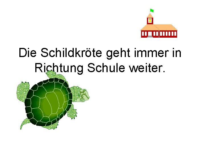 Die Schildkröte geht immer in Richtung Schule weiter. 