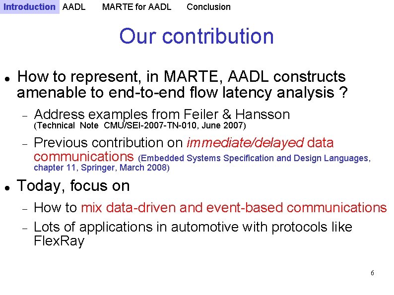 Introduction AADL MARTE for AADL Conclusion Our contribution How to represent, in MARTE, AADL