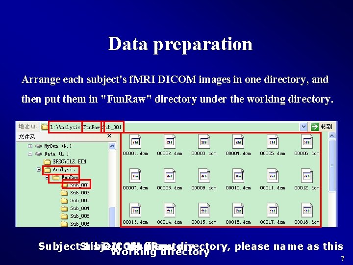 Data preparation Arrange each subject's f. MRI DICOM images in one directory, and then