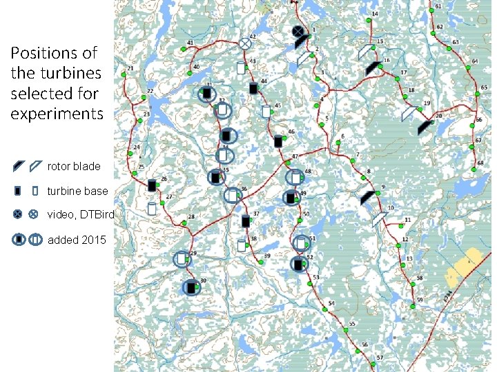 Positions of the turbines selected for experiments rotor blade turbine base video, DTBird added