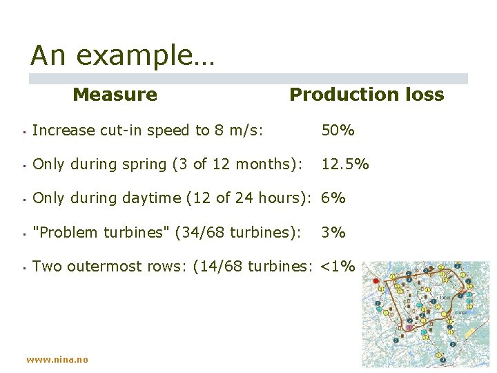 An example… Measure Production loss • Increase cut-in speed to 8 m/s: 50% •