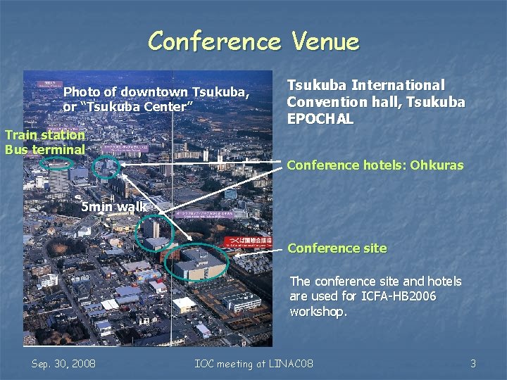 Conference Venue Photo of downtown Tsukuba, or “Tsukuba Center” Train station Bus terminal Tsukuba