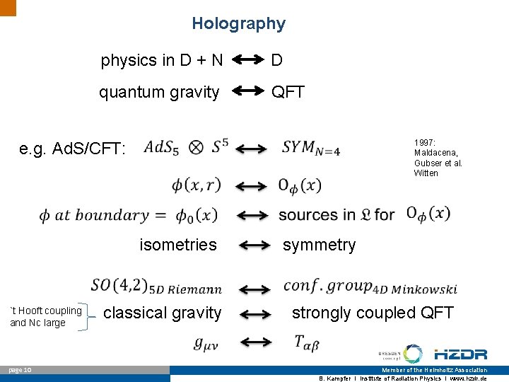 Holography physics in D + N D quantum gravity QFT 1997: Maldacena, Gubser et