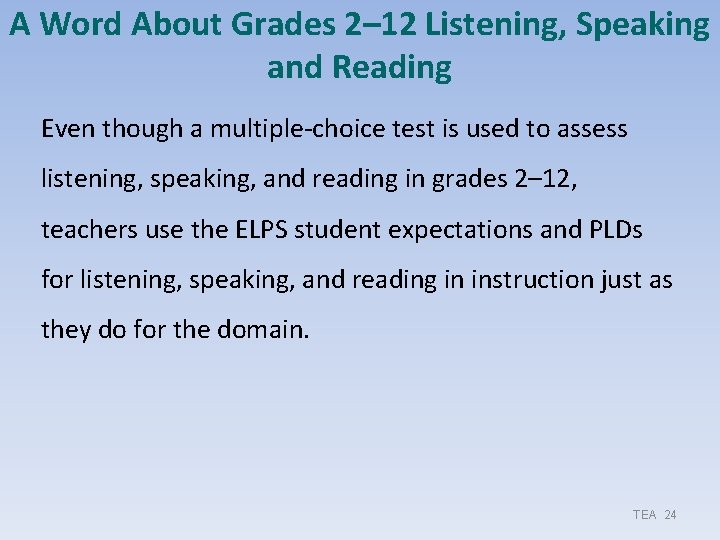A Word About Grades 2– 12 Listening, Speaking and Reading Even though a multiple-choice A Word About Grades 2– 12 Listening, Speaking and Reading Even though a multiple-choice