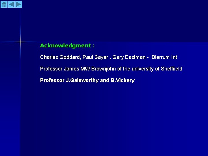 Acknowledgment : Charles Goddard, Paul Sayer , Gary Eastman - Bierrum Int Professor James