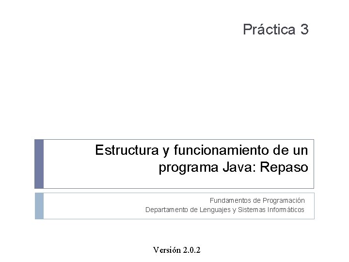 Práctica 3 Estructura y funcionamiento de un programa Java: Repaso Fundamentos de Programación Departamento