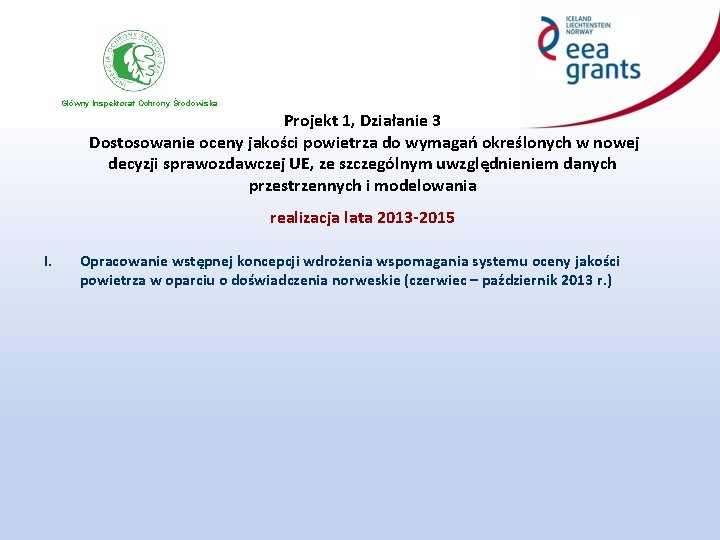Główny Inspektorat Ochrony Środowiska Projekt 1, Działanie 3 Dostosowanie oceny jakości powietrza do wymagań