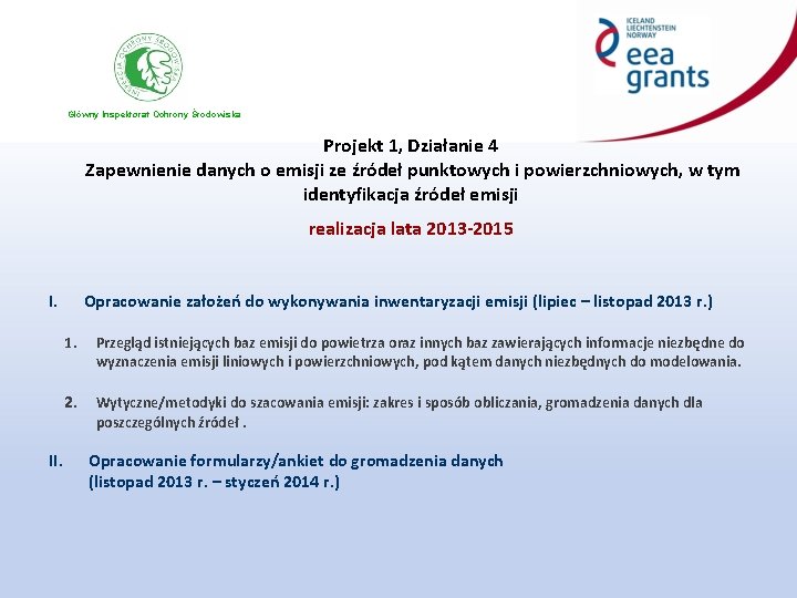 Główny Inspektorat Ochrony Środowiska Projekt 1, Działanie 4 Zapewnienie danych o emisji ze źródeł