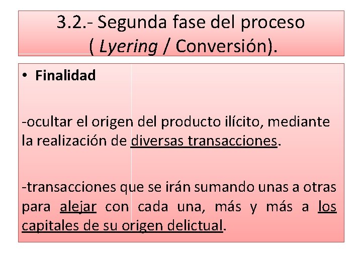 3. 2. - Segunda fase del proceso ( Lyering / Conversión). • Finalidad -ocultar