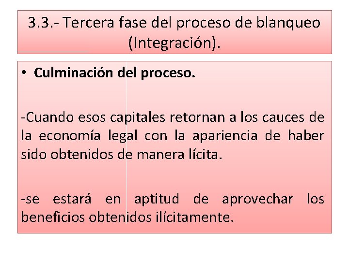 3. 3. - Tercera fase del proceso de blanqueo (Integración). • Culminación del proceso.