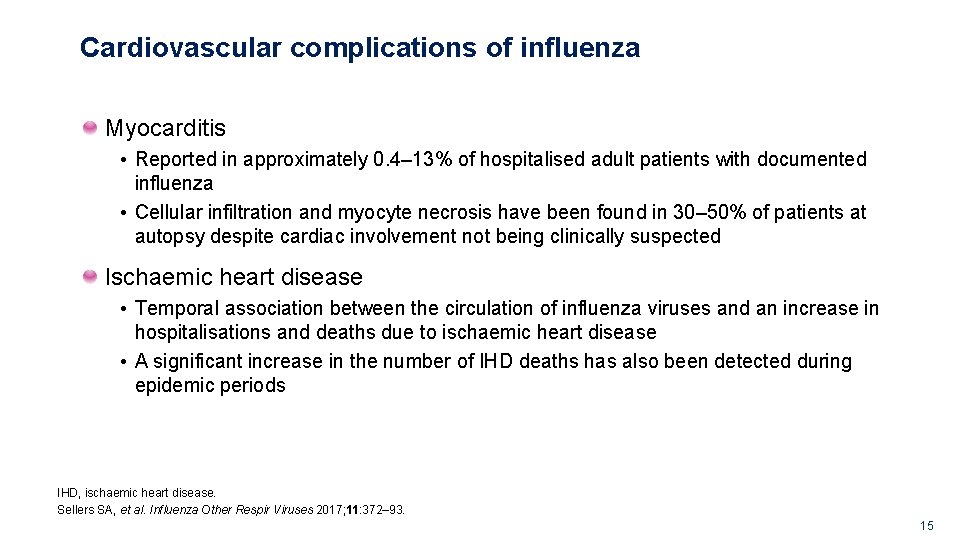 Cardiovascular complications of influenza Myocarditis • Reported in approximately 0. 4– 13% of hospitalised