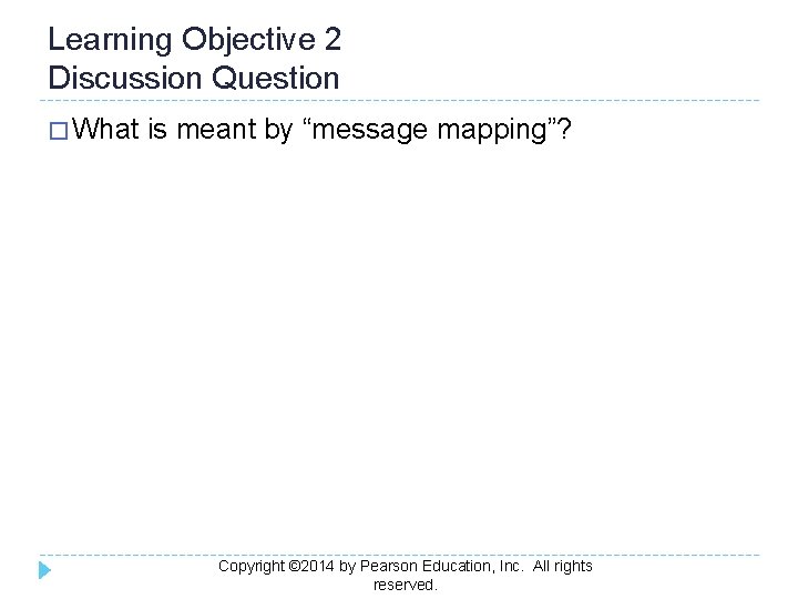 Learning Objective 2 Discussion Question � What is meant by “message mapping”? Copyright ©