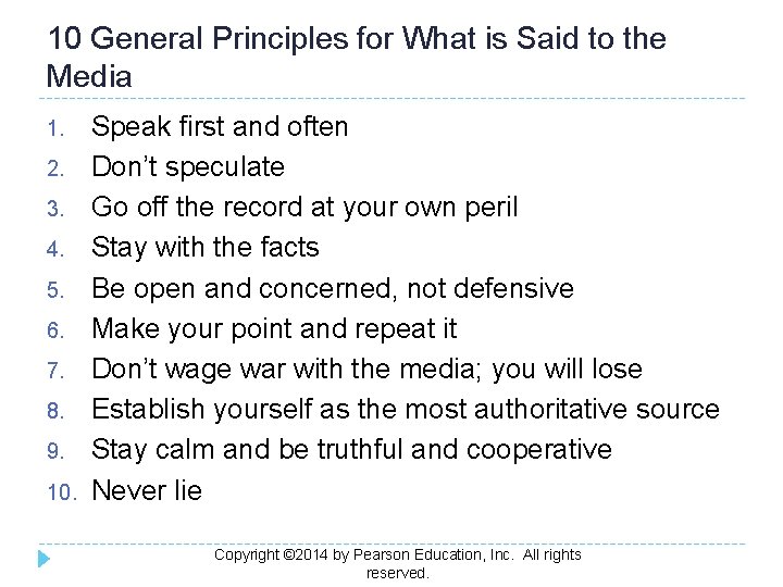 10 General Principles for What is Said to the Media 1. 2. 3. 4.