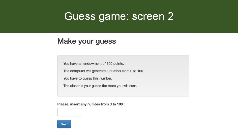 Guess game: screen 2 