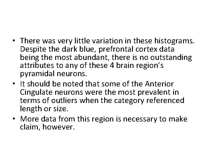  • There was very little variation in these histograms. Despite the dark blue,
