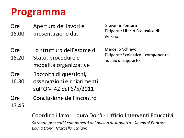 Programma Ore 15. 00 Apertura dei lavori e presentazione dati Giovanni Pontara Dirigente Ufficio