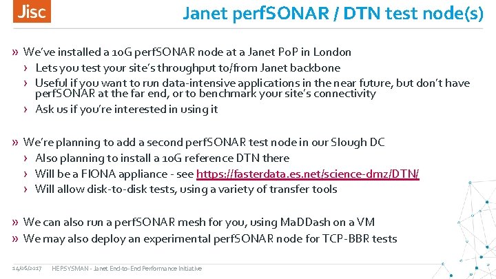 Janet perf. SONAR / DTN test node(s) » We’ve installed a 10 G perf.