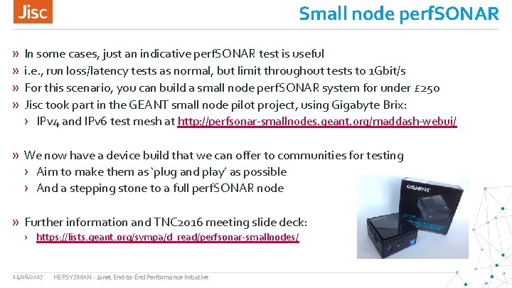 Small node perf. SONAR » In some cases, just an indicative perf. SONAR test