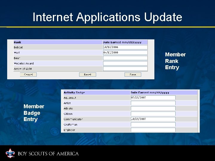 Internet Applications Update Member Rank Entry Member Badge Entry 