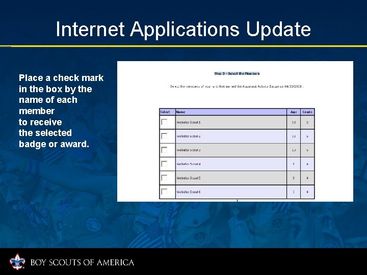 Internet Applications Update Place a check mark in the box by the name of