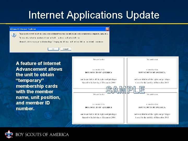 Internet Applications Update A feature of Internet Advancement allows the unit to obtain “temporary”